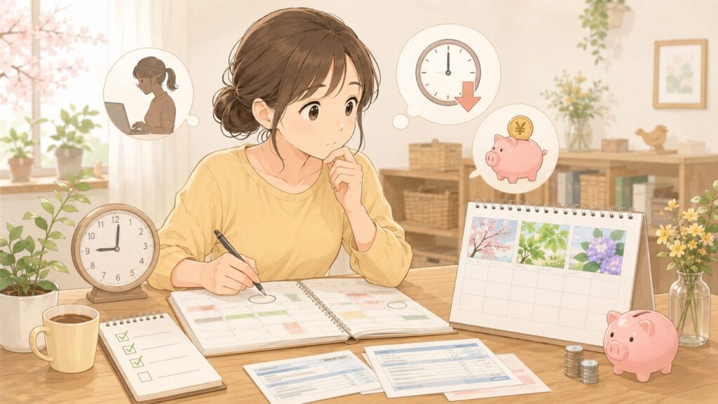 カレンダーに予定を書き込んでいる母