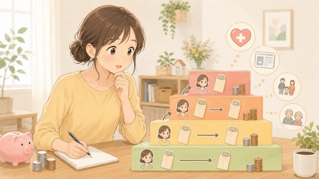 段々のブロック・等級っぽい画像
→ 「等級に当てはめる」イメージ