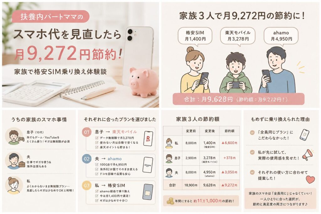 スマホ代を見直したら月9,272円節約!図解